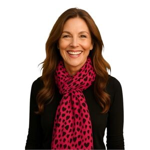 Betsey Johnson Pink & Black Heart Print Infinity Scarf